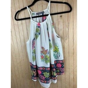 Addie Size Small Womens Top White Floral Sleeveless Tunic